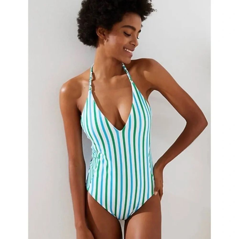 Loft halter v neckline striped swimsuit